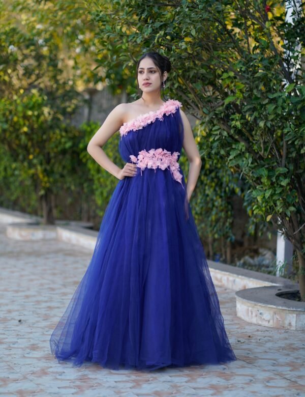 Midnight Bloom One-Shoulder Tulle Gown