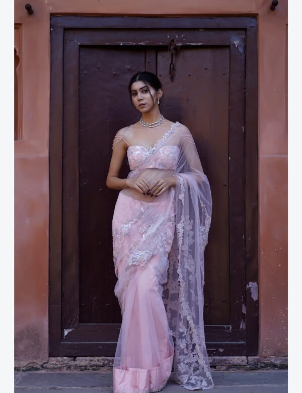Blush Aura Embroidered Saree Set