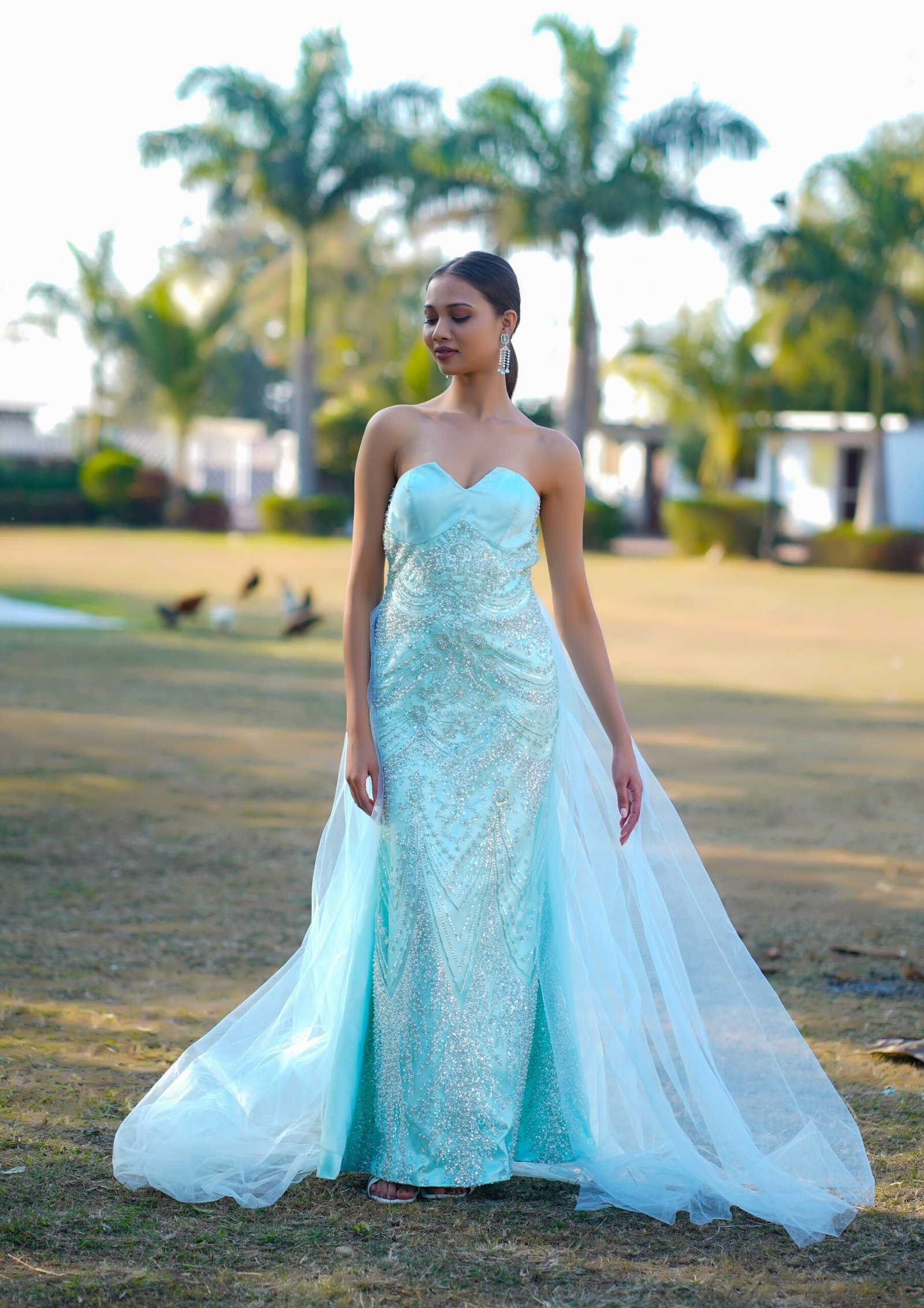 Frosted Bloom Embroidered Tulle Gown