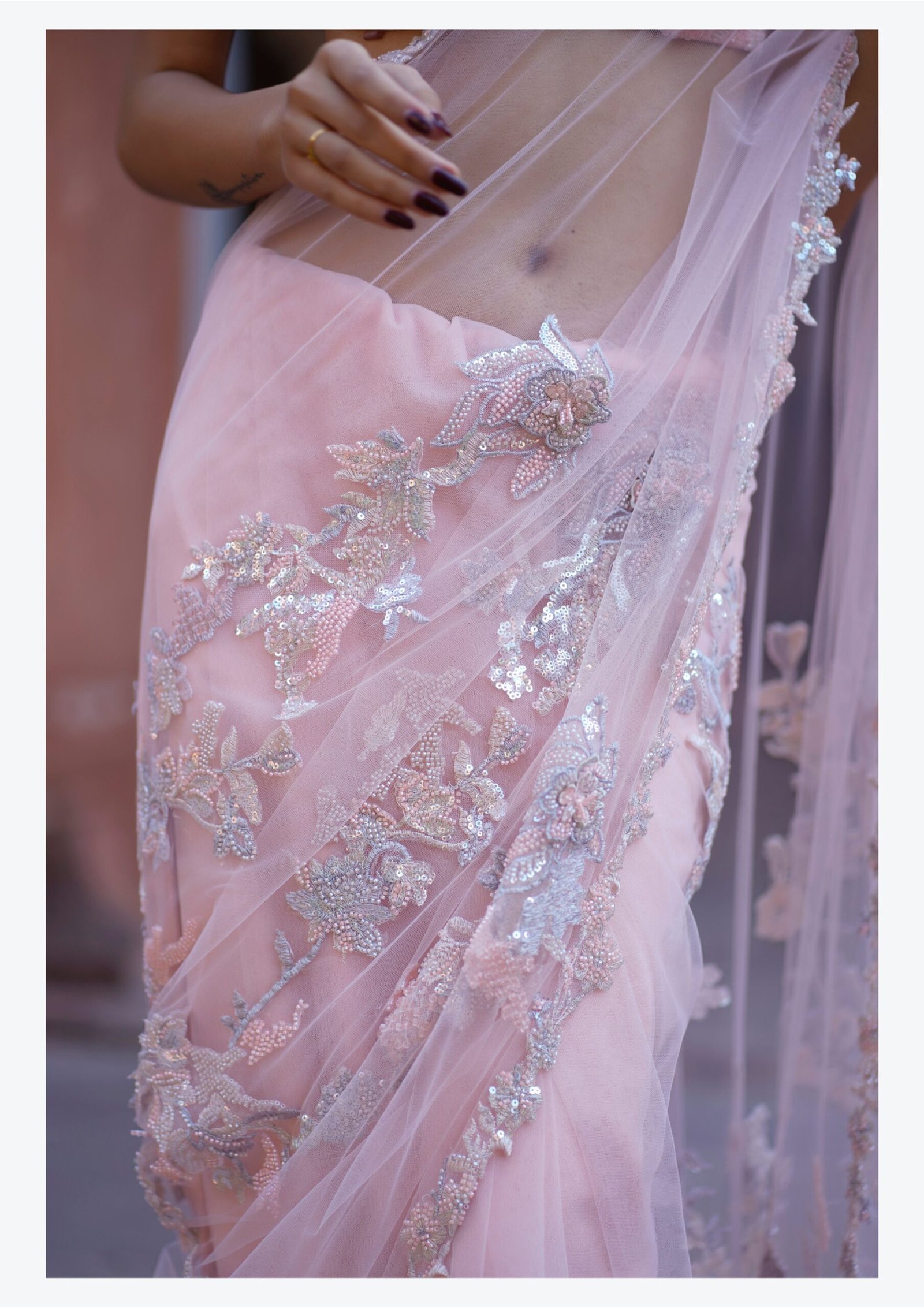 Blush Aura Embroidered Saree Set - Image 4